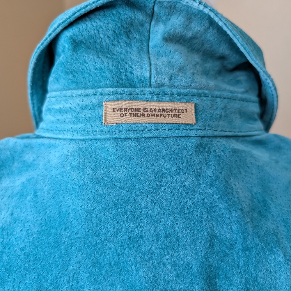 Ruff Hewn Suede Turquoise Utility Jacket with Patterned Belt Women's Size M - Picture 6 of 13